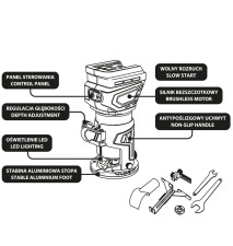 FREZARKA BEZSZCZOTKOWA AKUMULATOROWA ENERGY+ 18V, BEZ AKUMU. - T 58GE140