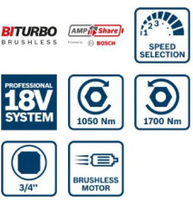 KLUCZ UDAROWY AKUMULATOROWY 3/4'' GDS 18V-1050H 0*AH - B 6019J8500