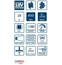 KLUCZ UDAROWY AKUMULATOROWY 1/2'' GDS 18V-400 0*AH - B 6019K0021